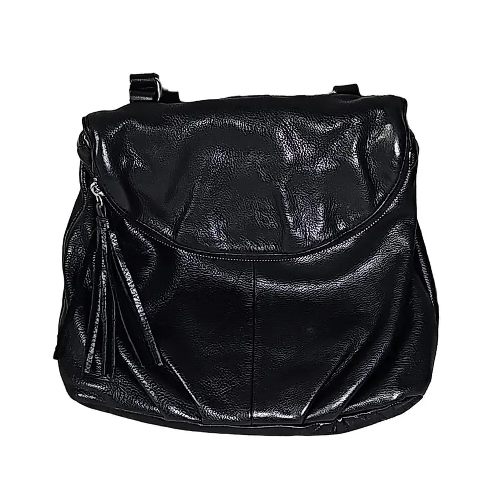 Margot Black Leather Zipper Flap Hobo Backpack Khaki Straps